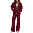 thumbnail image 2 of YHCY 2 Piece Zip Up Sweatsuits for Women Basic Long Sleeve Hooded Sweatshirt Long Straight Wide Leg Sweatpant Casual Comfy Soft Suits Plus Size Fall Trendy Sets Lounge Travel Tracksuits Wine Xxl, 2 of 9