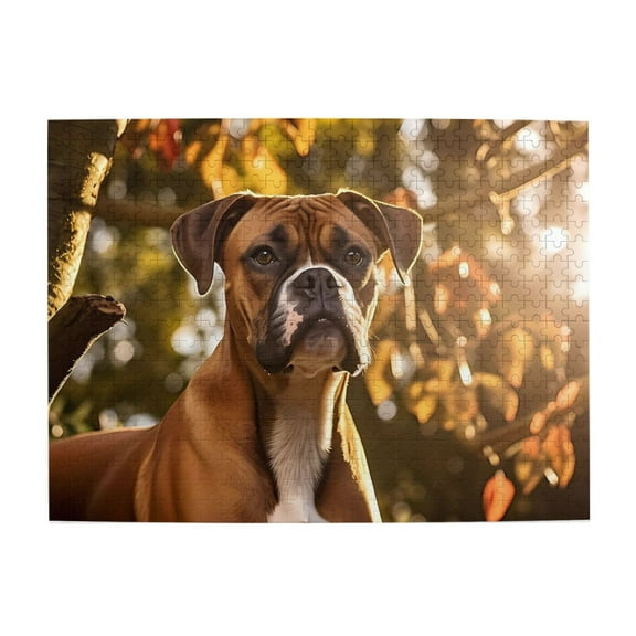 500-Piece Wooden Jigsaw Puzzle for Adults - Boxer Dog Tree Sunlight Leaves , Fun & Challenging Brain Teaser, Stylish Home Decor & Unique Gift