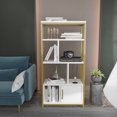 thumbnail image 3 of Valero 4-Tier Industrial Etagere Bookcase Wood Bookshelf with Cabinet White Gold Finish, 3 of 6