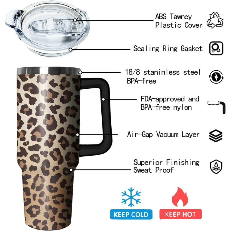 40 Oz Stainless Steel Laser Engraved Leopard Designed Tumbler, Large Coffee  Mug With Handle, Leopard Print Stainless Steel 40 Ounce Tumbler 