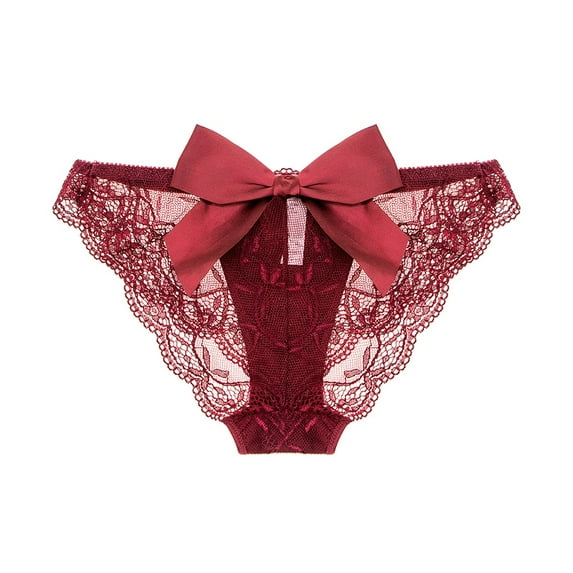 Varsbaby Women's Panty See Through Panties Cotton Crotch Lace Mesh Panties with Bow