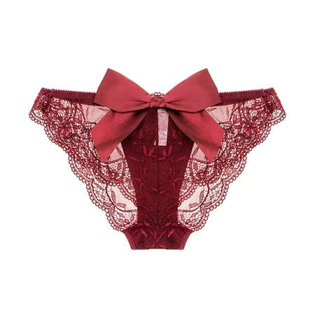 

Varsbaby Women s Panty See Through Panties Cotton Crotch Lace Mesh Panties with Bow