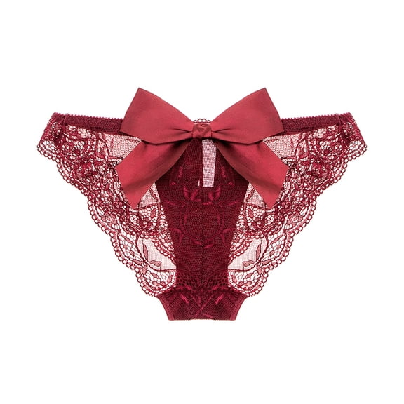 Varsbaby Women's Panty See Through Panties Cotton Crotch Lace Mesh Panties with Bow