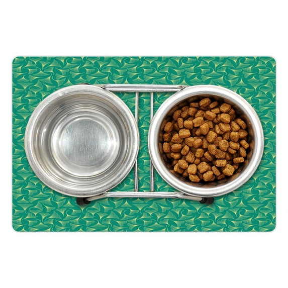 Gingko Pet Mat for Food and Water, Biloba Leaves Traditional Plants Chinese Leafage Woodland Spa Pattern, Non-Slip Rubber Mat for Dogs and Cats, 18" X 12", by Ambesonne