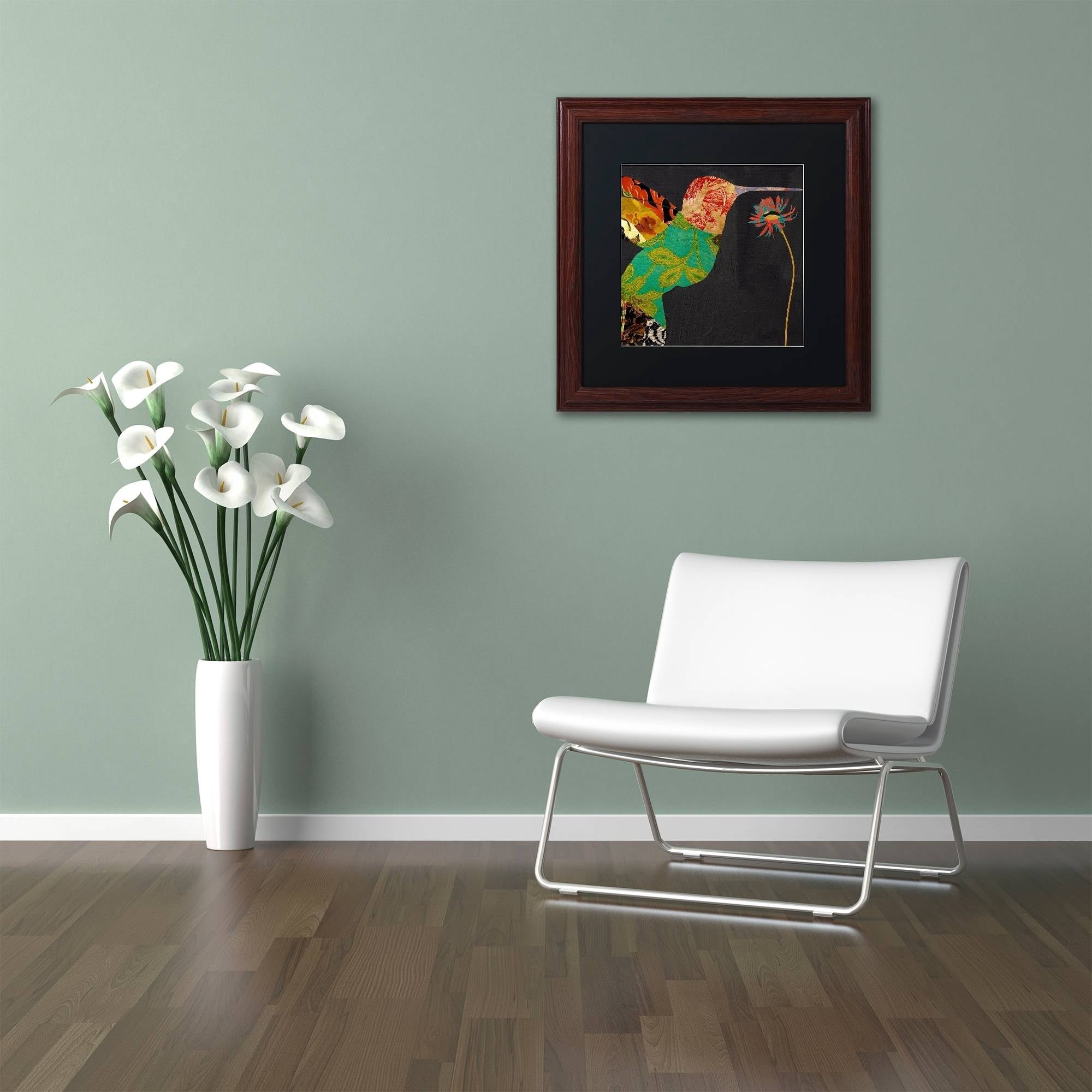 Trademark Fine Art "Hummingbird Brocade IV" Canvas Art by Color Bakery Black Matte, Wood Frame