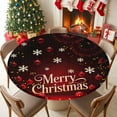 thumbnail image 5 of Round Fitted Tablecloths with Elastic Edge Merry Christmas Words Waterproof Table Cover for Kitchen Dining Party Decor,55" - 60", 5 of 9