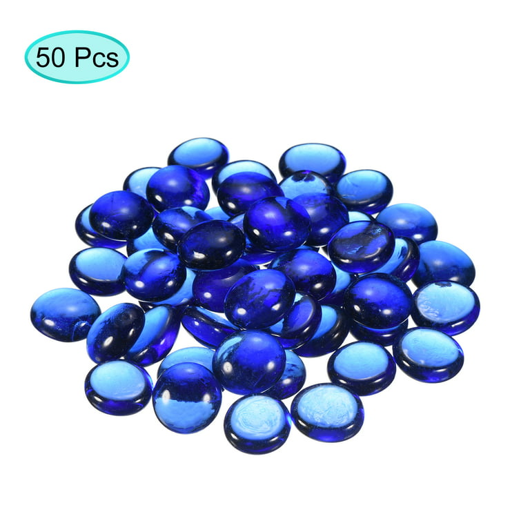 Uxcell Decorative Flat Glass Marbles 17-19mm Rock Vase Filler Blue for Fish Tank Table Scatter Decor, 50 Pcs
