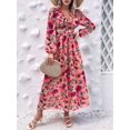 thumbnail image 4 of Womens Casual Boho Deep V Neck Long Sleeve Long Dress Pink M, 4 of 7