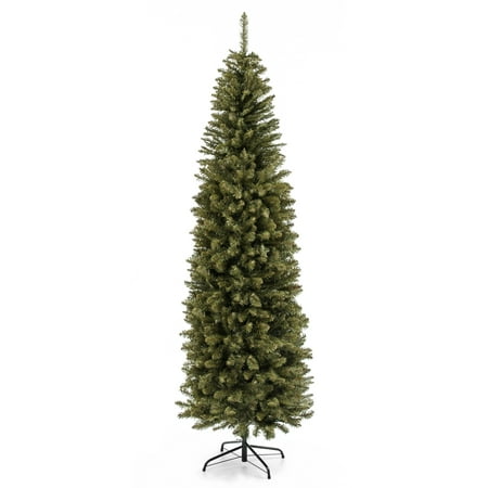 Best Choice Products 7.5-foot Hinged Fir Pencil Artificial Christmas Tree with Metal Foldable Stand, Easy Assembly, (Best Pencil Christmas Tree)