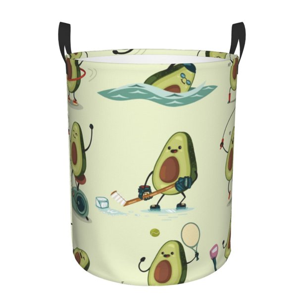 Balery Avocado for Exercise Cesta de ropa redonda con asas, impermeable, independiente, para ropa, juguetes, dormitorio y familia-Small