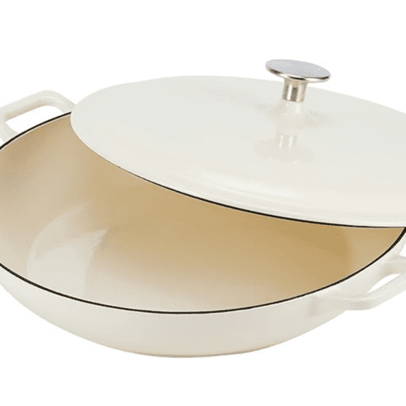 Enameled Cast Iron Covered Round Casserole Skillet with Lid for Oven, 3.3-Quart, White