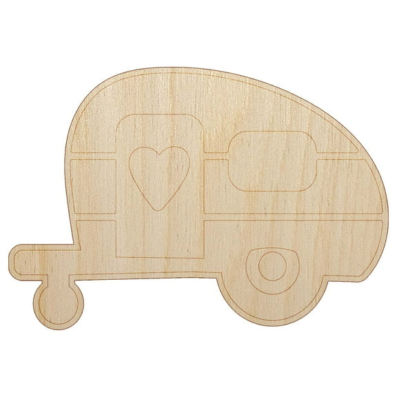 Adorable Little Camper Silhouette Camping Outdoor Life Wood Shape Unfinished Piece Cutout Craft DIY Projects - 4.70 Inch Size - 1/8 Inch Thick