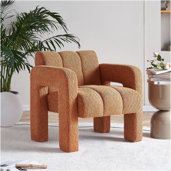 JERFIT Modern Boucle Accent Chair, Plush Upholstered Armchair with Solid Wood Frame for Living Room, Bedroom, Orange