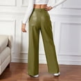 thumbnail image 5 of Gytharion Womens Faux Leather Pants Fashion Solid Button PU Straight Leg Trousers Lightweight Loose High Waist Pants with Pockets Stretch Open Bottom Business Casual Pants for Women, 5 of 9