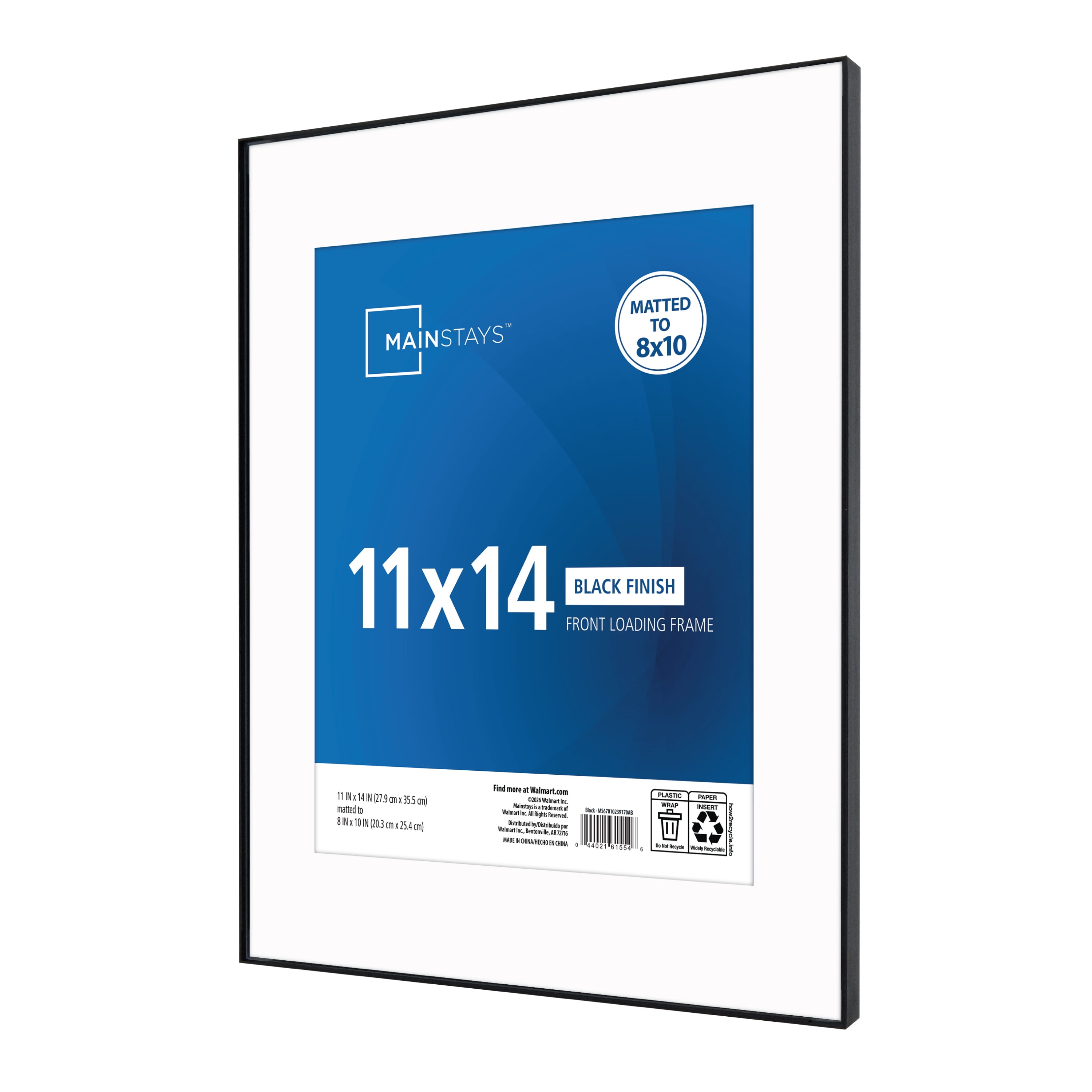 Mainstays 11x14 Front-Loading Picture Frame, Matted to 8x10, Black