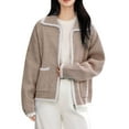 thumbnail image 2 of Women's Zip up Cardigan Sweaters, Lapel Fall Trendy Double Zipper Soft Knit Sweater Coats with Pockets Coffee One Size, 2 of 4