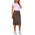 thumbnail image 2 of INSPIRE CHIC Women's High Waist Denim Midi Skirt Stretch Jean Skirt with Back Slit and Pockets Deep Brown L, 2 of 6