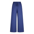 thumbnail image 4 of JUSLIO Womens Pants Elastic Waist with Pockets High Waist Plus Size,Drawstring Linen Loose Straight Pants XXL, 4 of 7