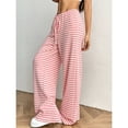 thumbnail image 3 of jinghuiyue Women Wide Leg Pants Striped Elastic Low Waisted Pants Casual Knit Loungewear with Drawstring S, 3 of 6