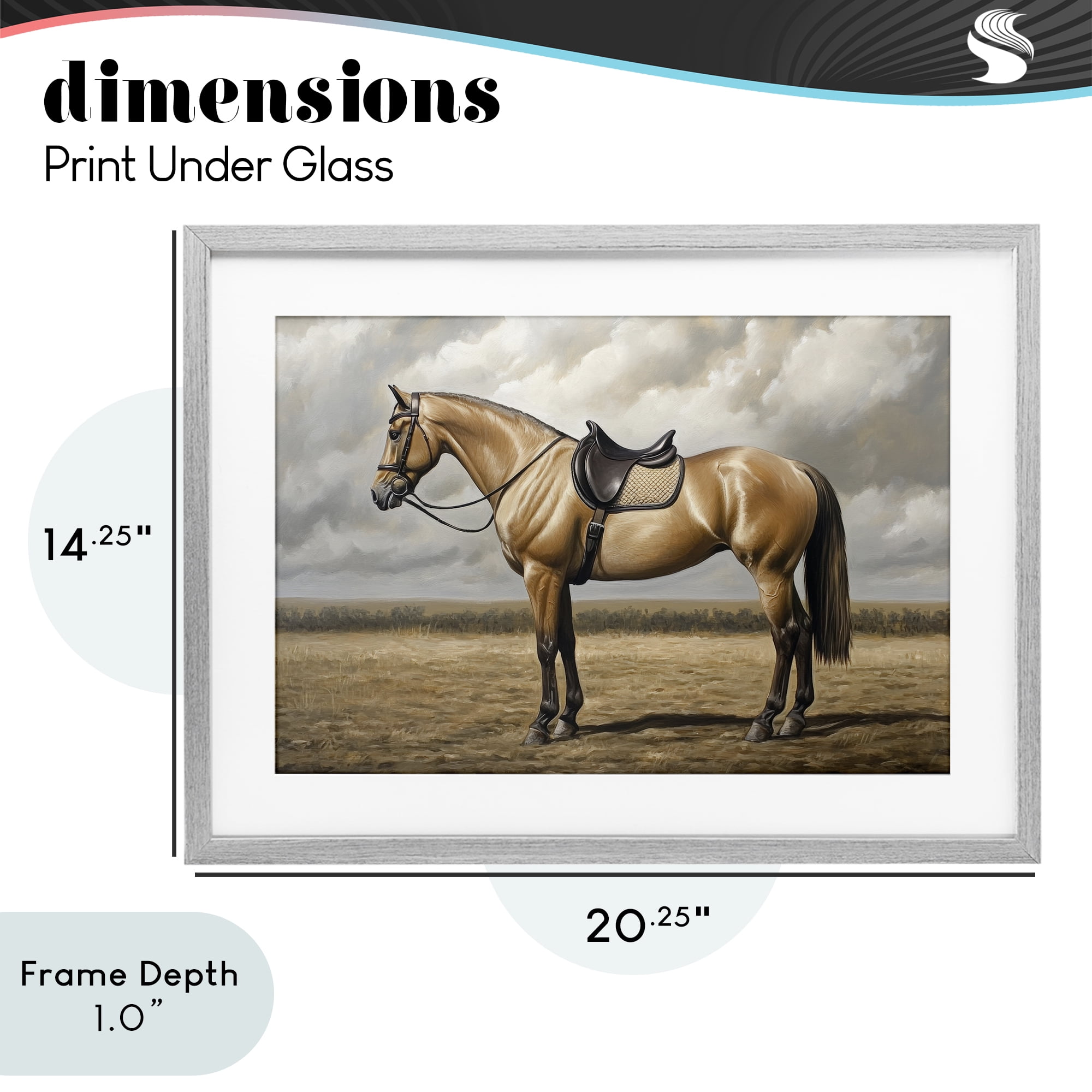 Stupell Industries Shiny Mare Saddled Up Gray Framed Print Under Glass, design by Petal Prints Design