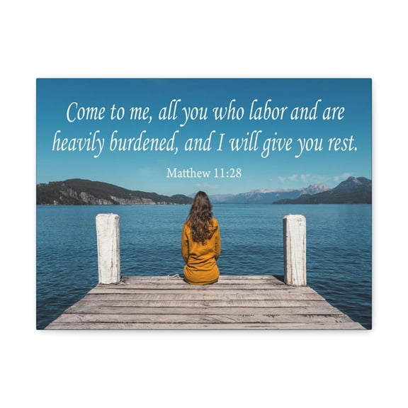 Scripture Walls Come To Me Matthew 11:28 Bible Verse Canvas Christian Wall Art Ready to Hang Unframed