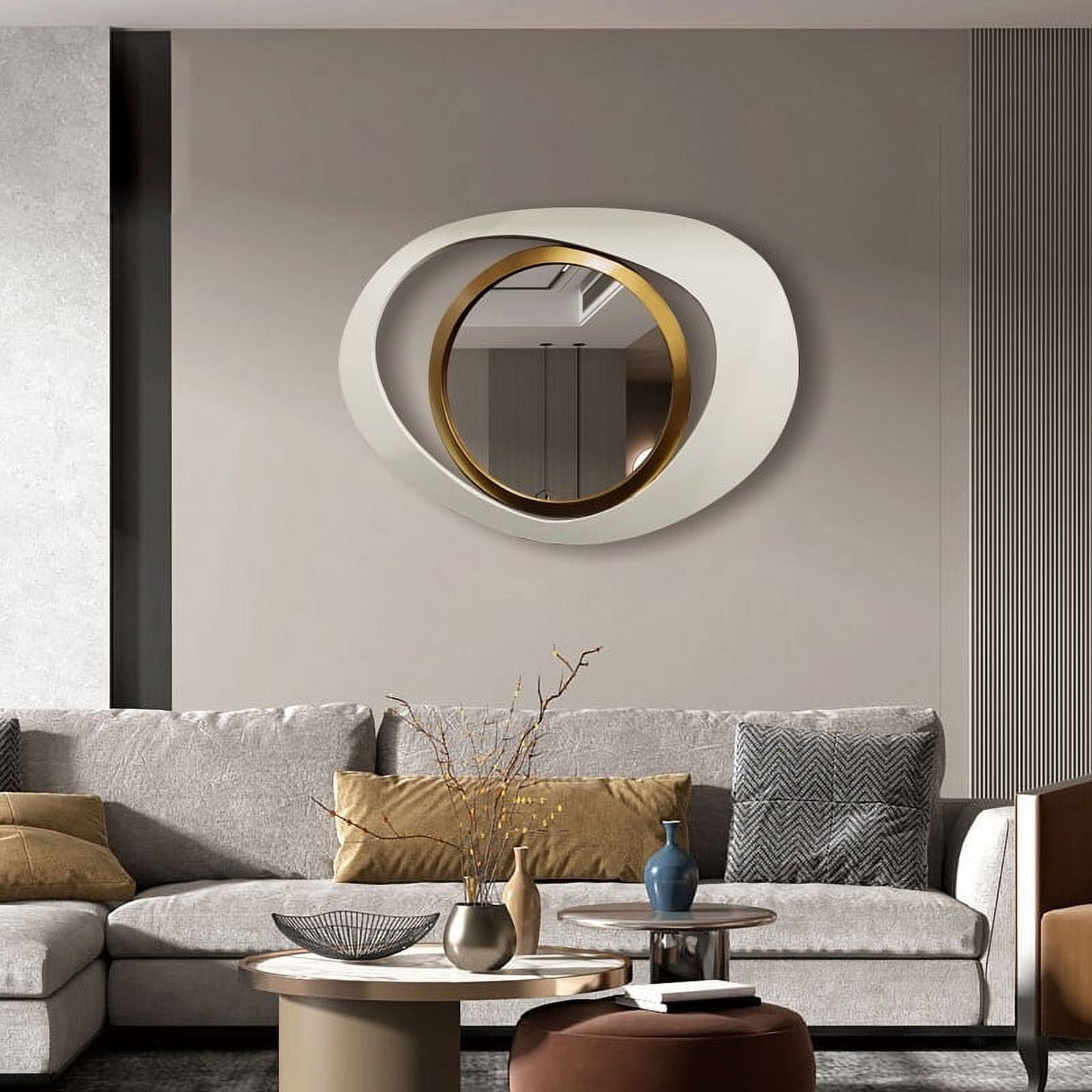 Homary Modern 23.6" Wall Mirror Decor Large White & Gold Abstract Geometry Wall Mirror Decor Living Room Bedroom