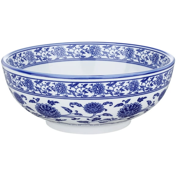 Large Blue Serving Bowls and White Porcelain Decorative Fruit