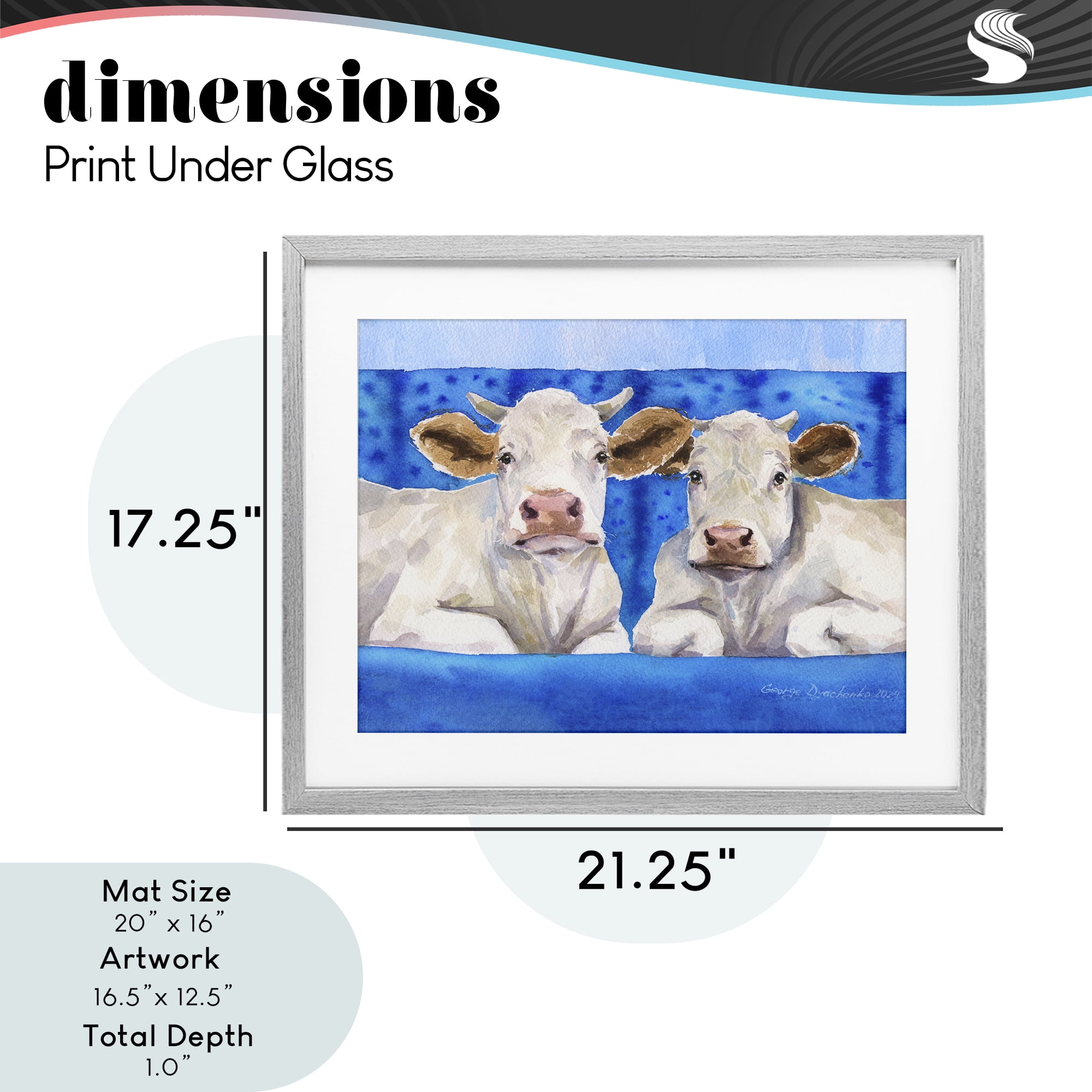 Stupell Industries White Cows on Blue Sofa Gray Framed Print Under Glass, design by George Dyachenko