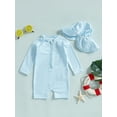 thumbnail image 2 of Suealasg Toddler Baby Boys Girls Rash Guard Swimwear +Swimming Hat Striped Print Long Sleeve Swimsuits Romper Infant 2Pcs Summer Bathing Suits, 2 of 7