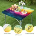 thumbnail image 4 of Colorful Tie Dye Wave Pattern Square Fitted Tablecloth with Elastic Edge,Square Table Cover,Washable Elastic Table Cover for Home Kitchen Party Decor 34"x34", 4 of 6