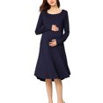 thumbnail image 4 of Diufon Maternity Nursing Dress for Women Double Layer Long Sleeve Round Neck Breastfeeding Dress with Pockets, 4 of 7