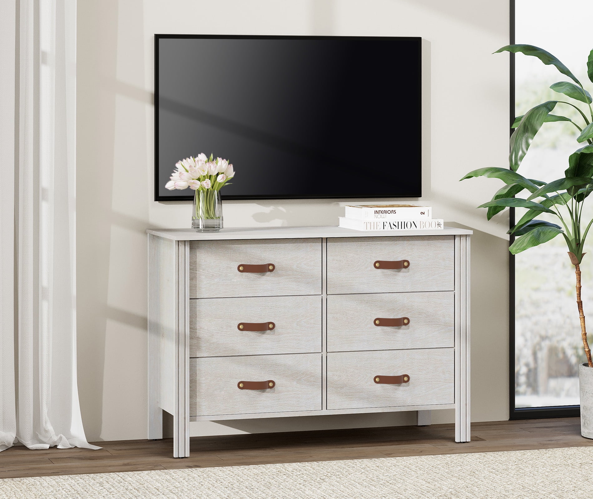 White Classic Dresser for Bedroom, Wooden Dresser with 6 Drawers, Chest of Drawers for Living Room, Entryway