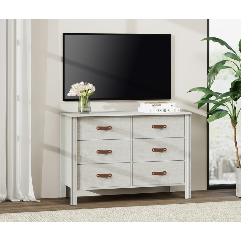 Fitueyes Classic White Dresser, Wooden 6-Drawer Chest for Bedroom, Living Room, Entryway