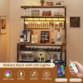 thumbnail image 5 of Bakers Rack with Power Outlet, 6-Tier Coffee Bar, Microwave Stand with Wine Rack, LED Lights and 10 Hooks, Bakers Racks for Kitchens with Storage, Rustic Brown, 5 of 9