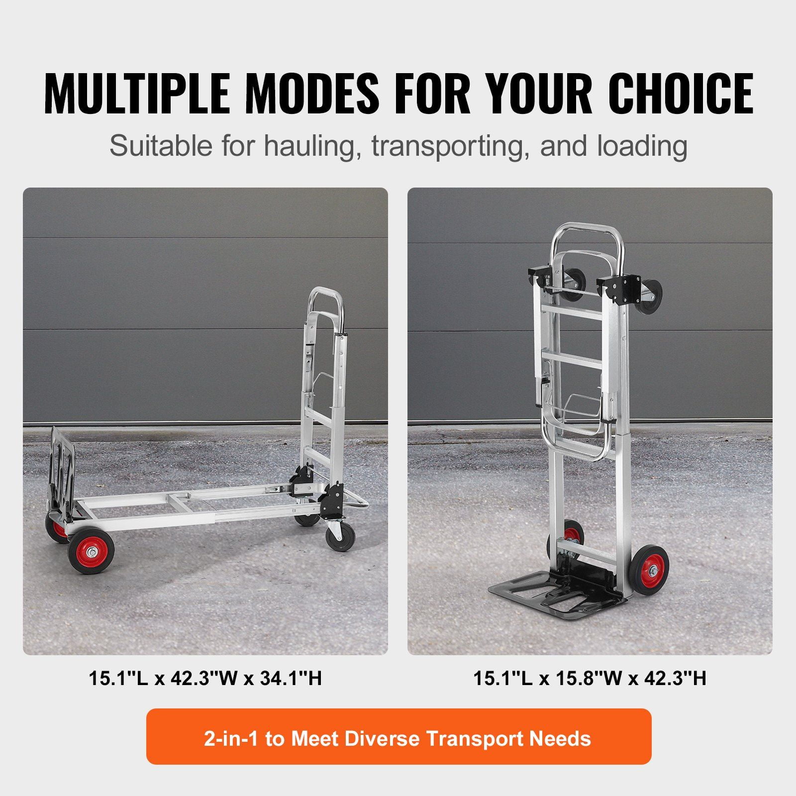400 lbs Capacity Aluminum Folding Hand Truck, 2 in 1 Heavy Duty Collapsible Dolly Cart with Rubber Wheels, Multi-Purpose Transport Cart for Warehouse, Supermarket, Garden