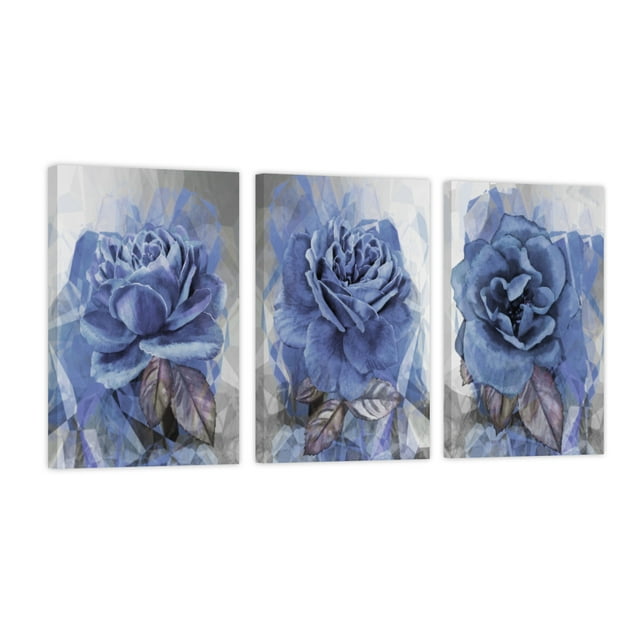 Cuadro Decorativo Canvas Revolution Tríptico Vertical Rosas Pintura Azul Set De 3 Cuadros 30x45 cm
