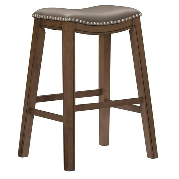 Pemberly Row 29" Faux Leather Saddle Bar Stool in Gray