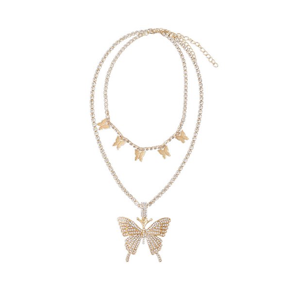 Hinmay Women Clavicle Jewelry Rhinestone Pendant Charms Butterfly Choker 2 Layered Gift Walmart Com Walmart Com