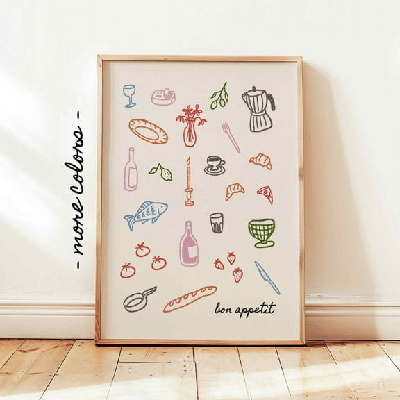 Kna Prints - Bon Appetit Dinner Party Print, Retro Kitchen Wall Art, French Kitchen Sayings, Dining Room Wall Decor For Home Decor, Living Room, Bedroom, Office, UNFRAMED-8x12