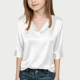 thumbnail image 2 of Shirts for Girls V Neck 3/4 Sleeve Tshirt Summer Fashion Casual Loose Pullover Tops Kids Clothes Girls Size 4-15, 2 of 6