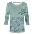 thumbnail image 4 of DeHolifer T-Shirts for Women Plus Size 3/4 Sleeve Crewneck Short Sleeeve Lightweight T-Shirts Casual Loose Top Green M, 4 of 5
