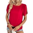 thumbnail image 3 of Hibeli Women Ruching Split Short Sleeve Keyhole Back Solid Color Pullover Top, 3 of 7