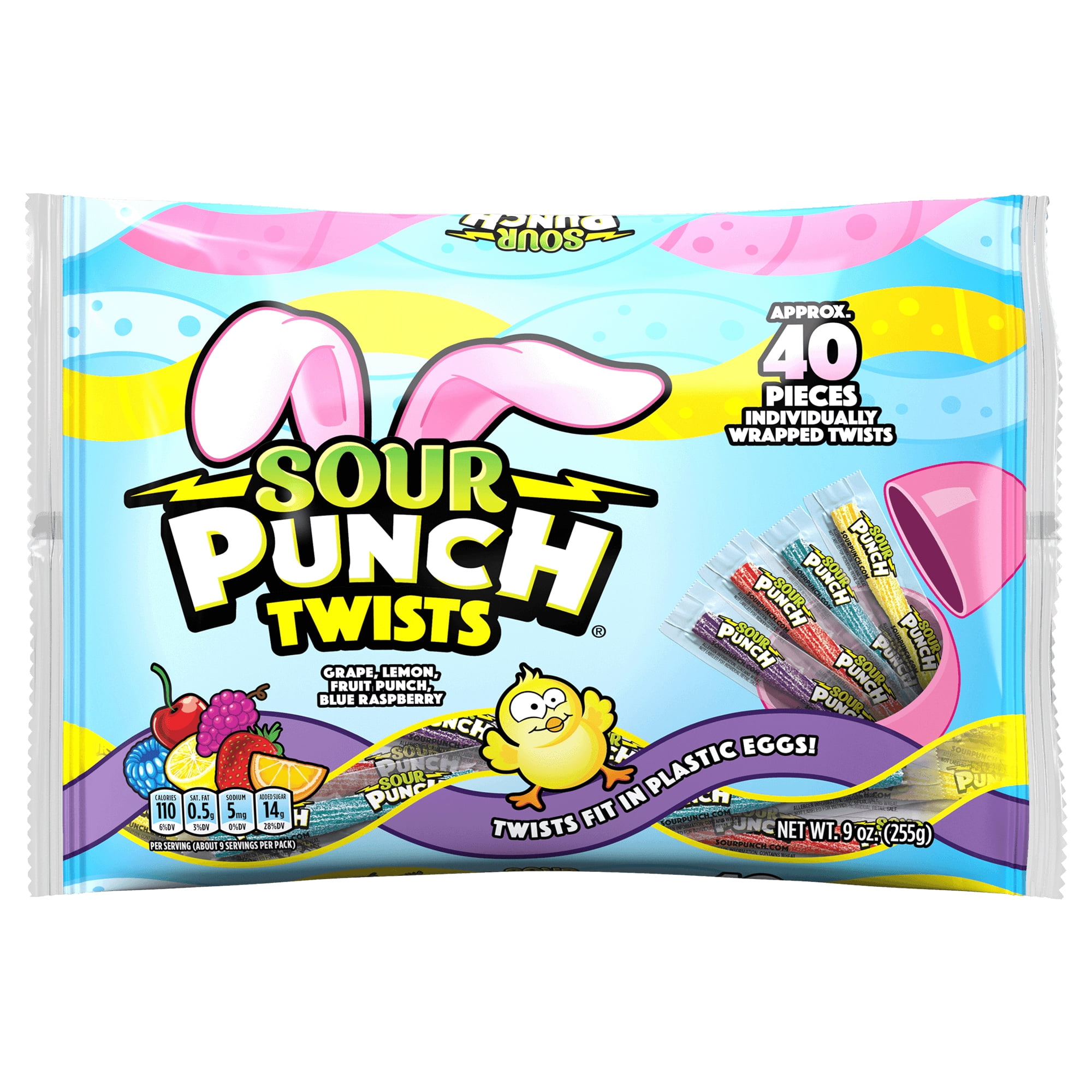 (3 pack) Sour Punch Twists Individually Wrapped Easter Candy, 9oz Bag