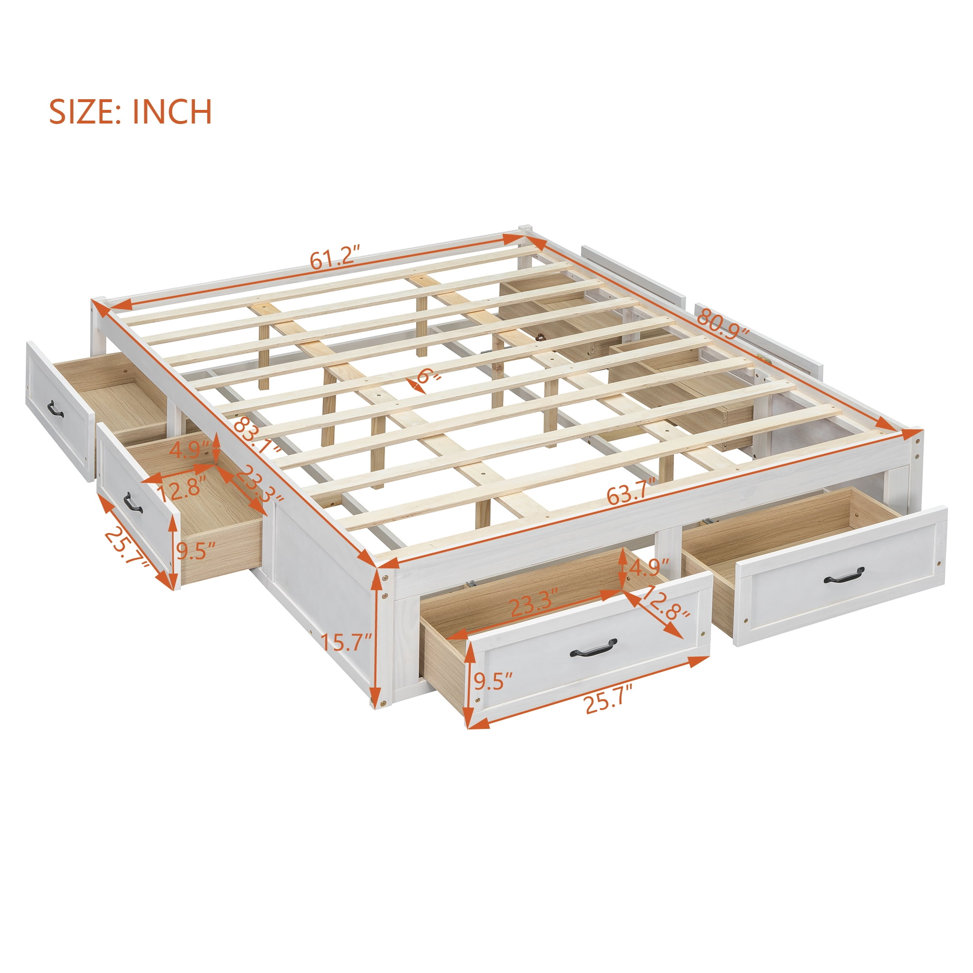 Aukfa Queen Size Storage Platform Bed with 6 Drawers, Farmhouse Captain Bed Frame, Antique White