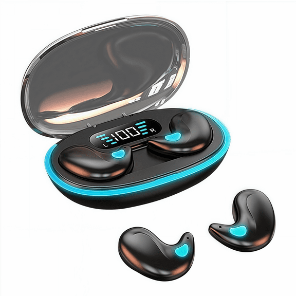 X55 Waterproof Earphones with HD Call Built-in Mic for Work Office Hidden Stereo Wireless Sleeping Earbuds-Black