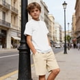 thumbnail image 4 of oelaio Boy's 2 Pieces Clothes Set Cotton Linen Summer Beach Outfits Short Sleeve Henley Shirts and Shorts Vacation Sets for Kids White 9 Years, 4 of 6