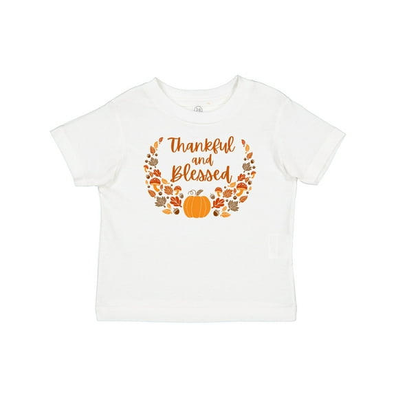 Inktastic Thankful and Blessed Pumpkin and Fall Leaves Boys or Girls Baby T-Shirt