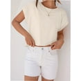 thumbnail image 3 of Womens Short Sleeve T-Shirts Round Neck Rolled Dolman Sleeve Tops Solid Casual Cropped Tees, 3 of 7