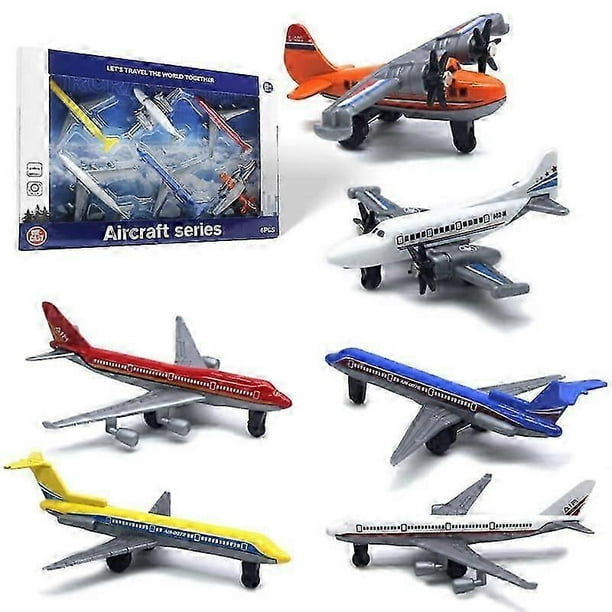 Toy Airplane 6 Pack Mini Diecast Aircraft, Playset Includes Glider and Airlines Planes for Birthday Party Favor Toys for Kids and