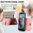 thumbnail image 5 of SaniMore for iPhone 14 (6.1 inch 2022) Case,Wear-resistant PU Leather Skin + Zipper Purse Card Slots Removeable Crossbody Lanyard Stand Shell Shockproof Anti-scratch Drop-resistant For iPhone 14, Pink, 5 of 11